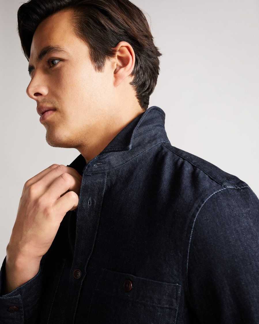 Ted Baker Enfield Long Sleeve Denim Overshirt Dark Blue | 6759084-ZI