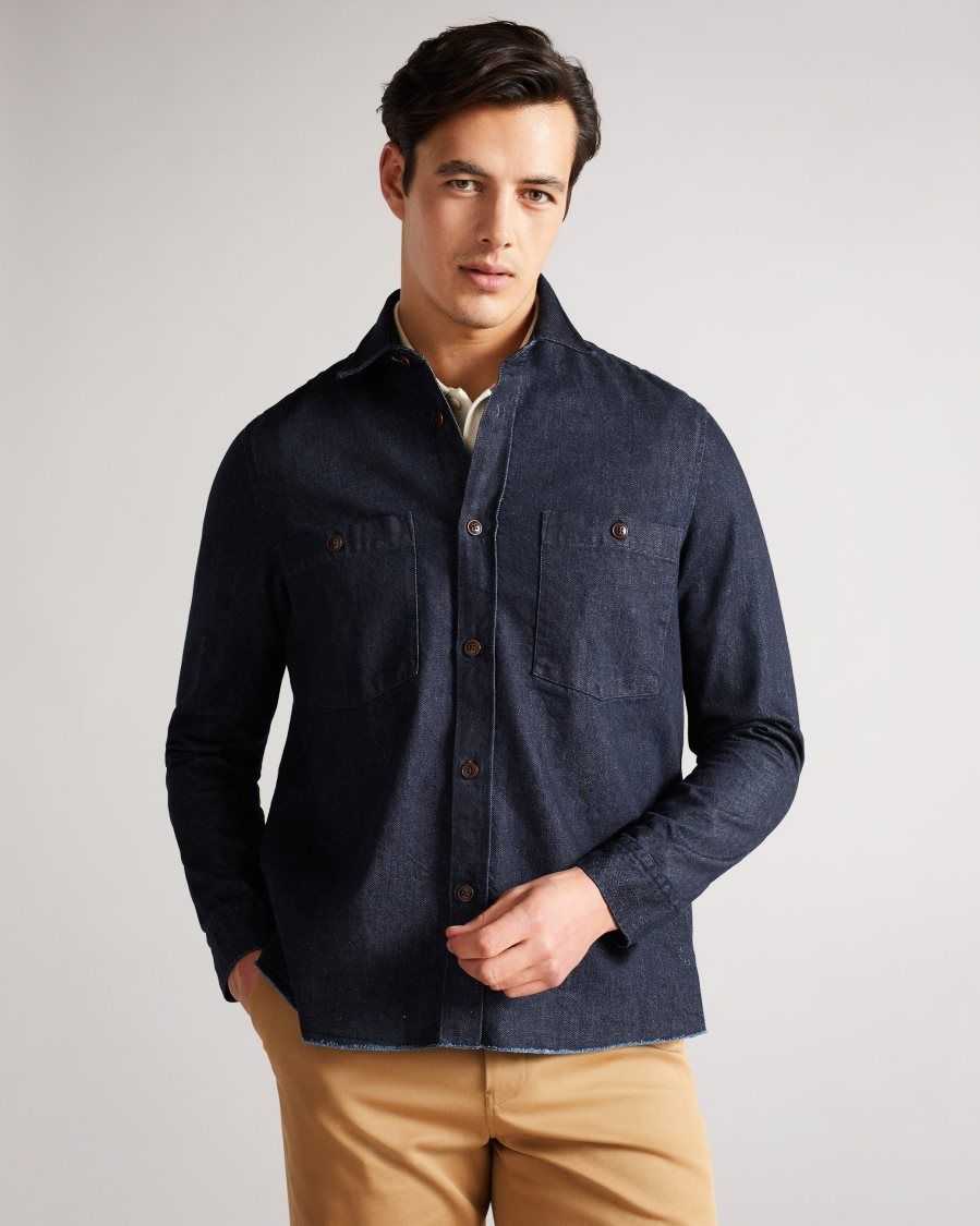 Ted Baker Enfield Long Sleeve Denim Overshirt Dark Blue | 6759084-ZI