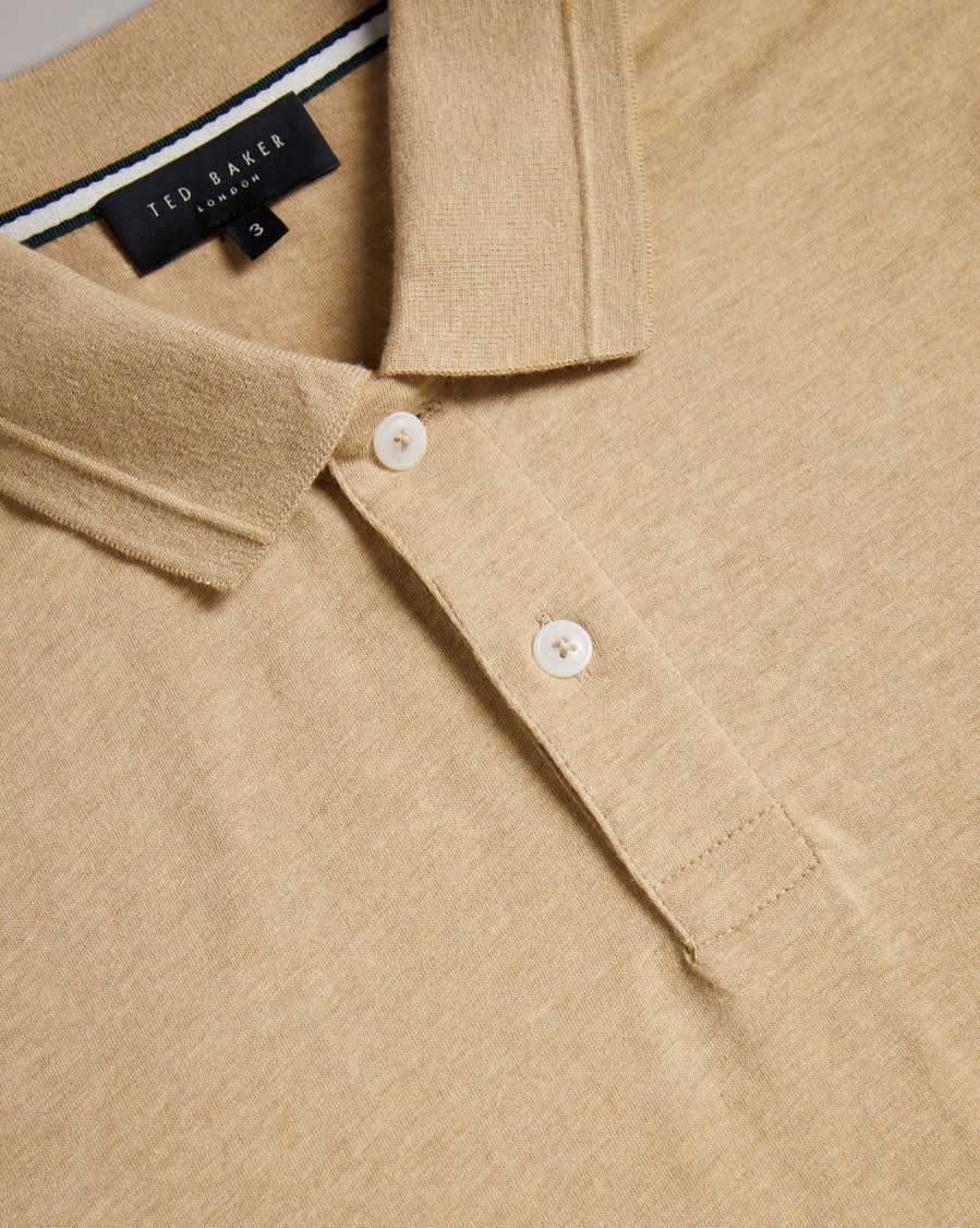 Ted Baker Enio Long Sleeve Cashmere Blend Polo Shirt Camel | 5342809-RU