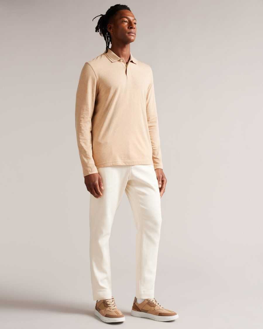 Ted Baker Enio Long Sleeve Cashmere Blend Polo Shirt Camel | 5342809-RU