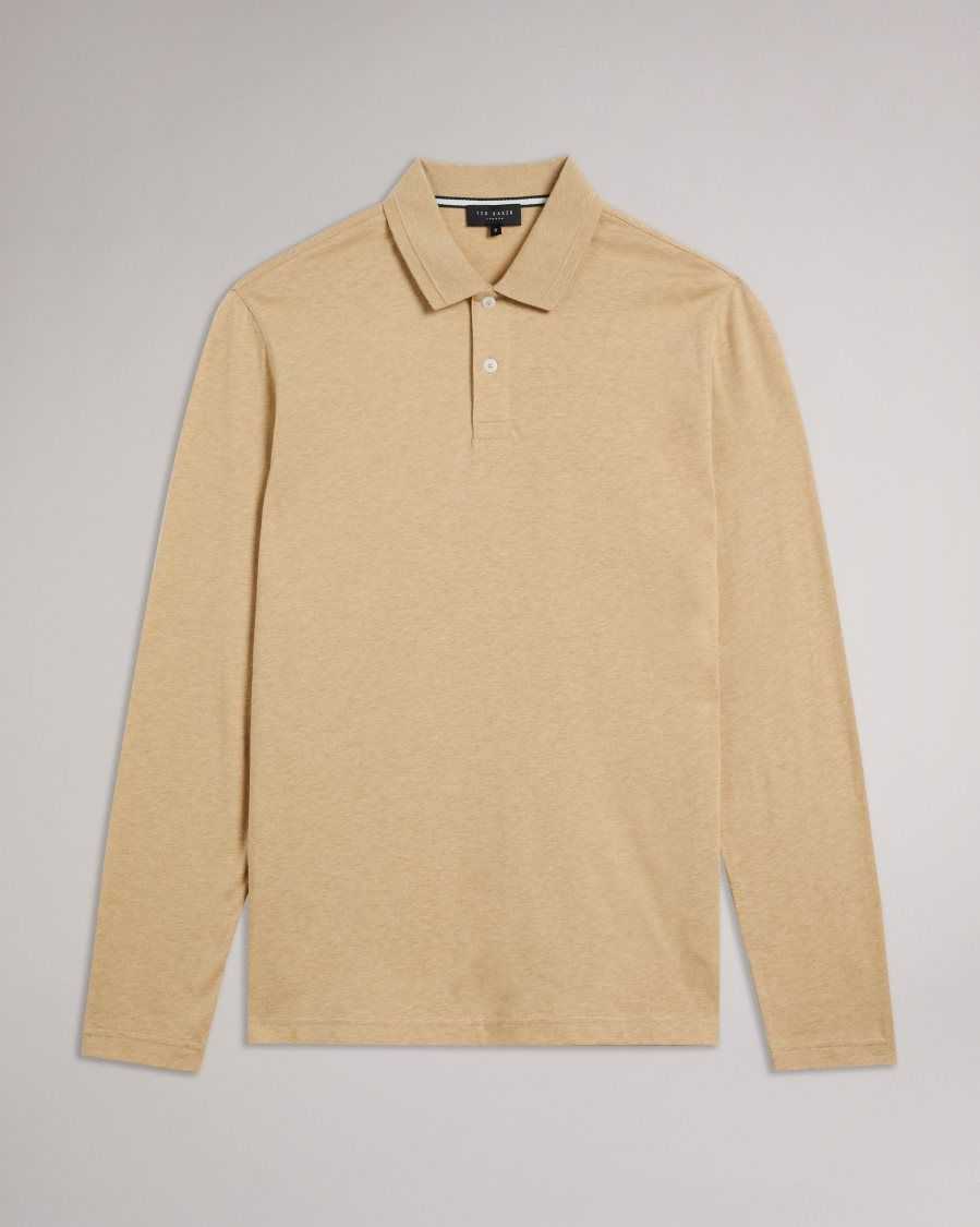 Ted Baker Enio Long Sleeve Cashmere Blend Polo Shirt Camel | 5342809-RU