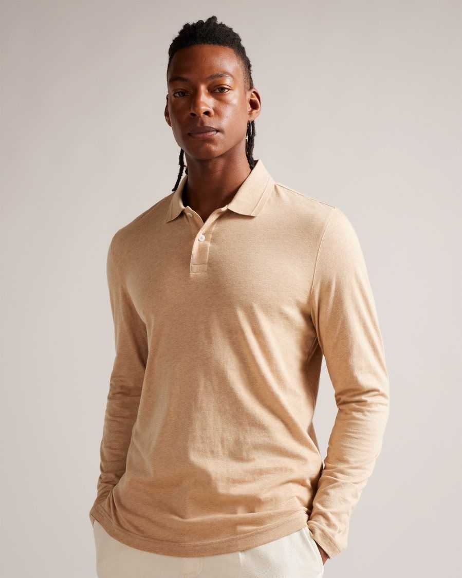 Ted Baker Enio Long Sleeve Cashmere Blend Polo Shirt Camel | 5342809-RU