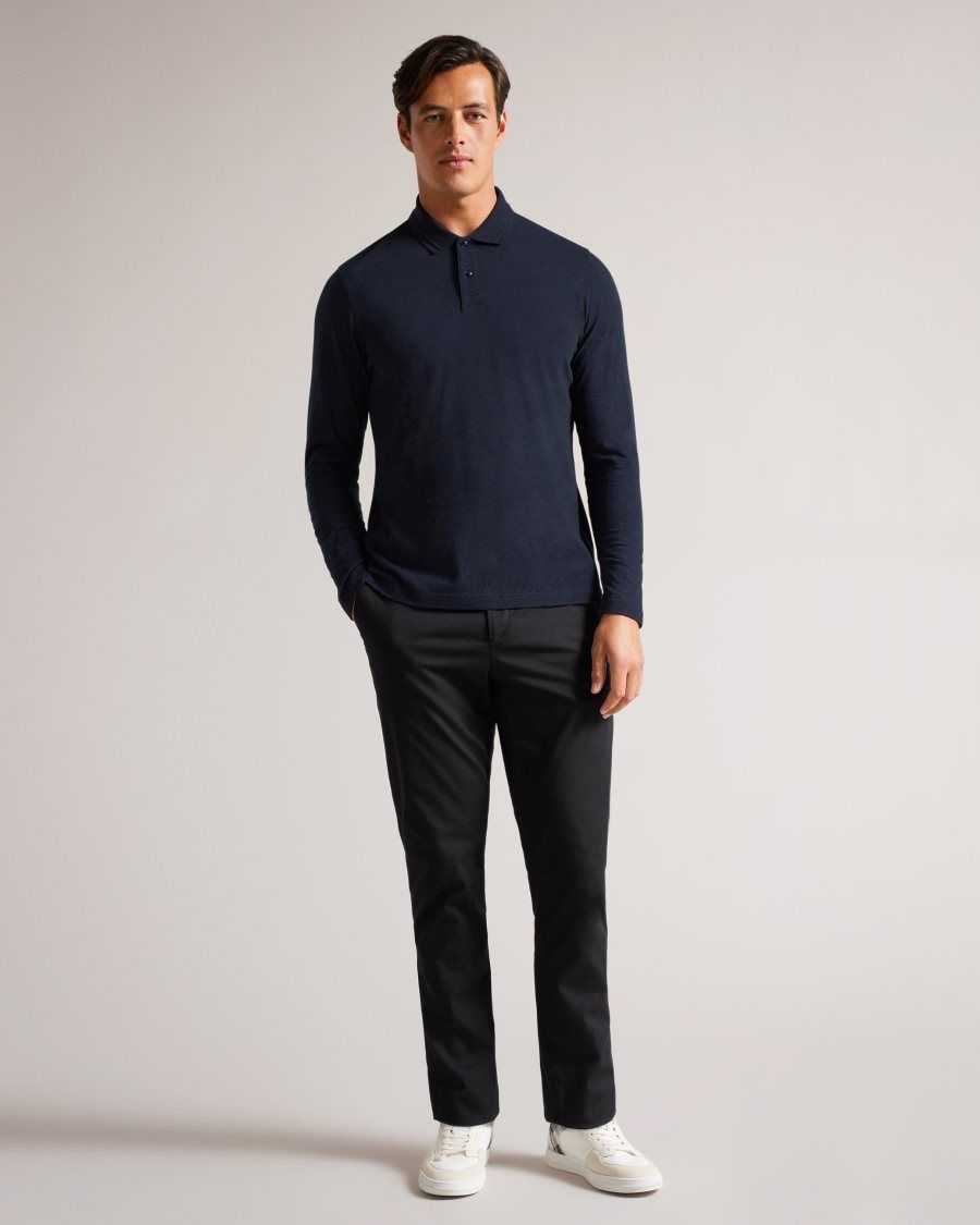 Ted Baker Enio Long Sleeve Cashmere Blend Polo Shirt Navy-Blue | 9780421-OV