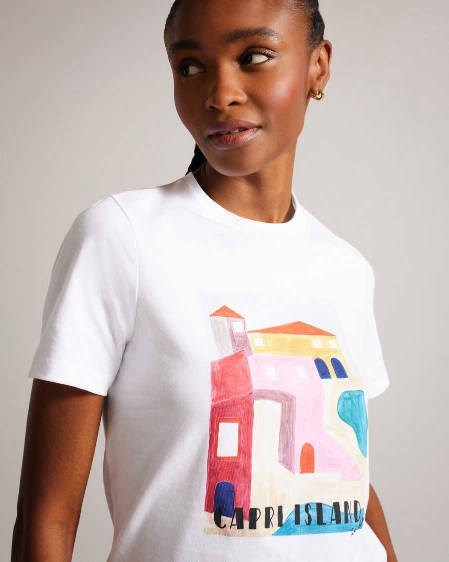 Ted Baker Esmayy Capri Island Graphic T-Shirt White | 9246503-DZ