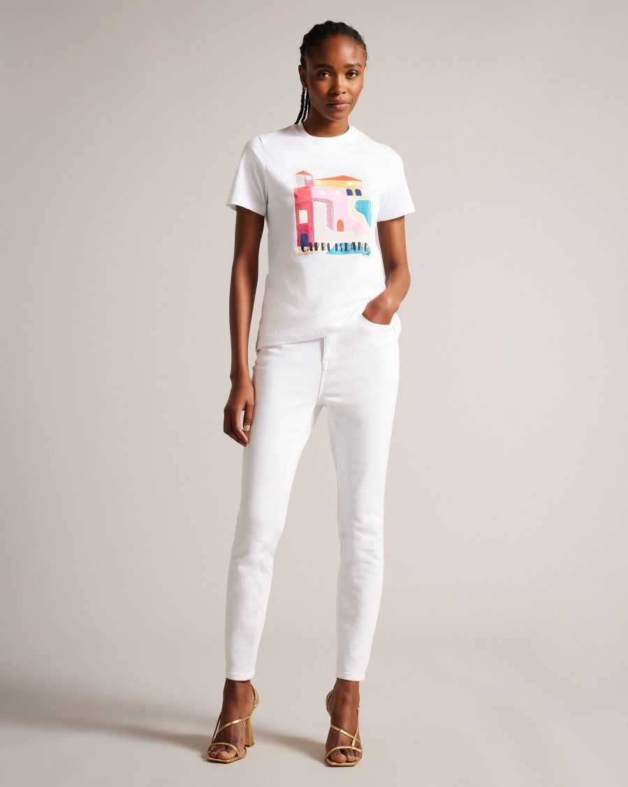 Ted Baker Esmayy Capri Island Graphic T-Shirt White | 9246503-DZ