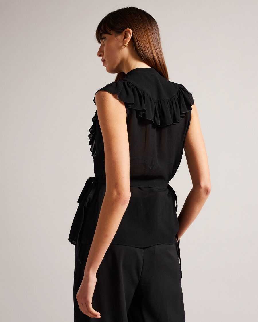 Ted Baker Evalie Sleeveless Frilled Top Black | 0613592-LP