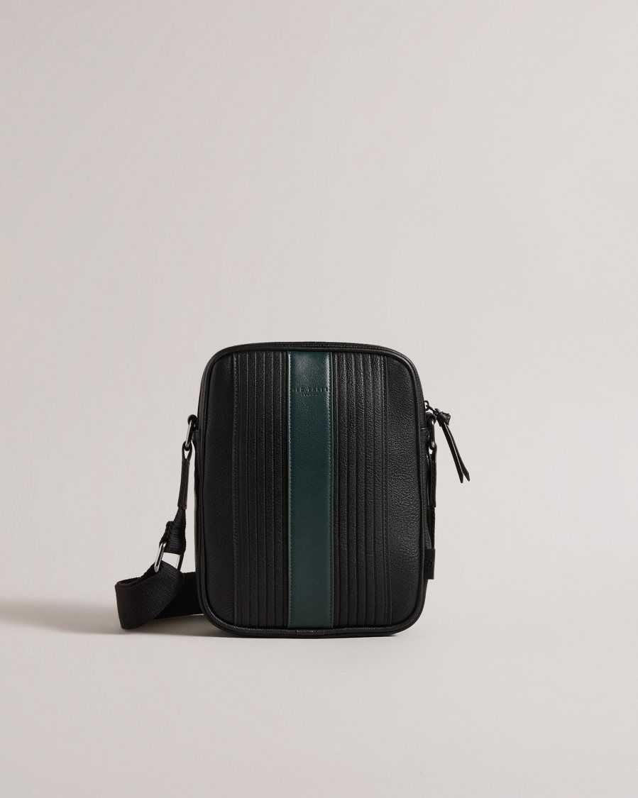 Ted Baker Everton Large Striped PU Flight Bag Black | 7193850-HY