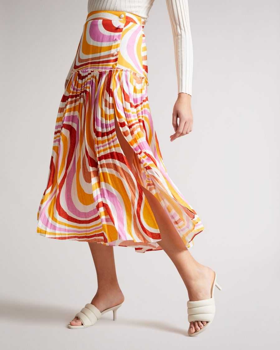 Ted Baker Faidi Dropped Waist Midi Skirt White | 1032769-OM