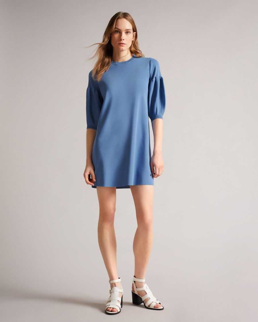 Ted Baker Feyah Full Needle Puff Sleeve Dress Light Blue | 4526018-EC