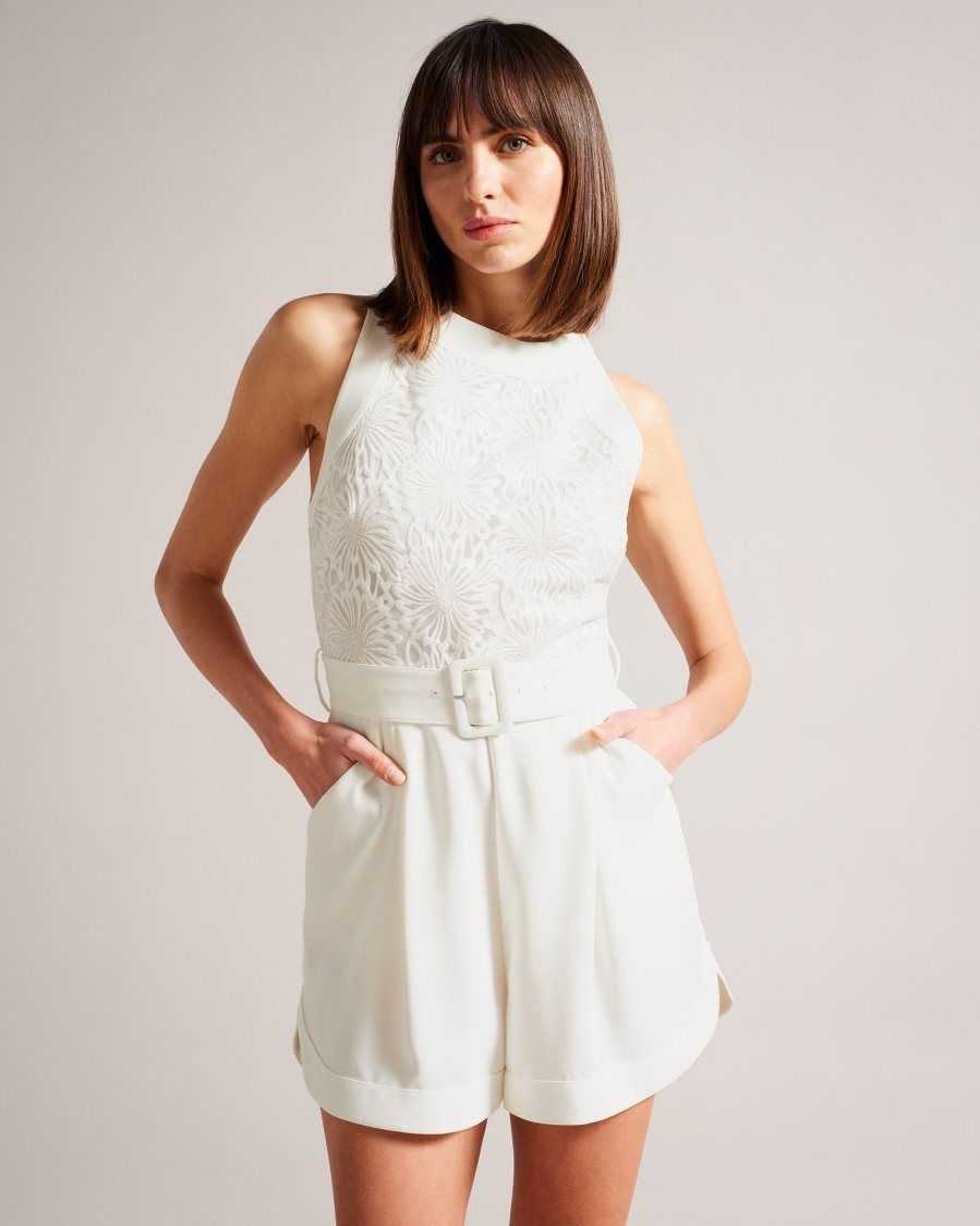 Ted Baker Finliee Sleeveless Belted Playsuit White | 3598046-HL