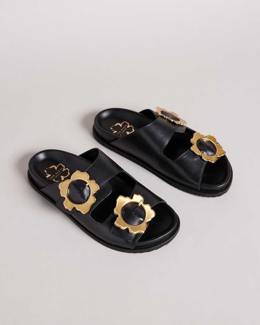 Ted Baker Flolah Magnolia Buckle Mule Sliders Black | 5027943-DA