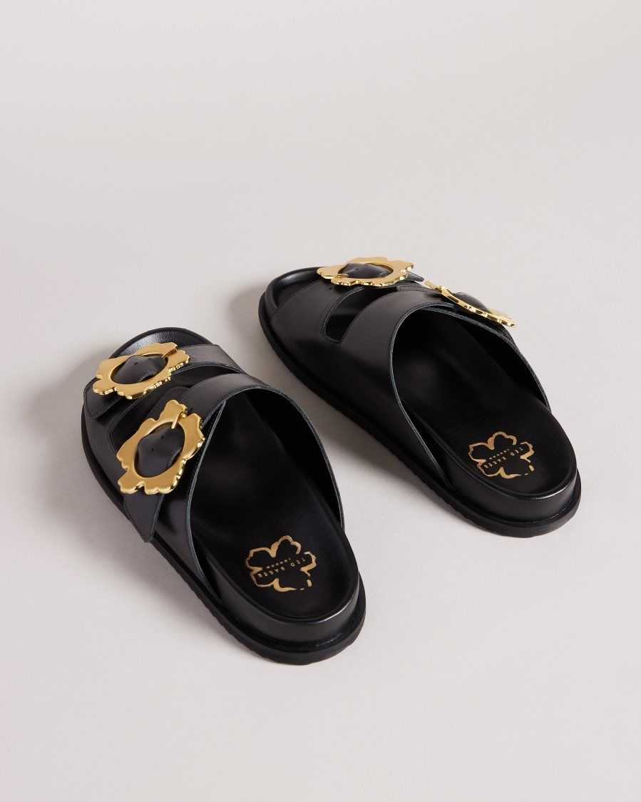 Ted Baker Flolah Magnolia Buckle Mule Sliders Black | 5027943-DA