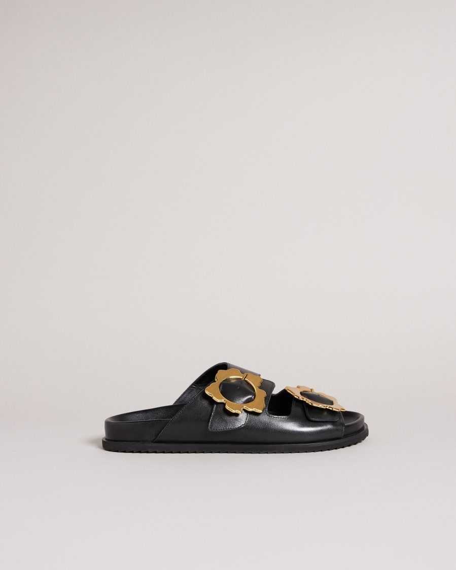 Ted Baker Flolah Magnolia Buckle Mule Sliders Black | 5027943-DA