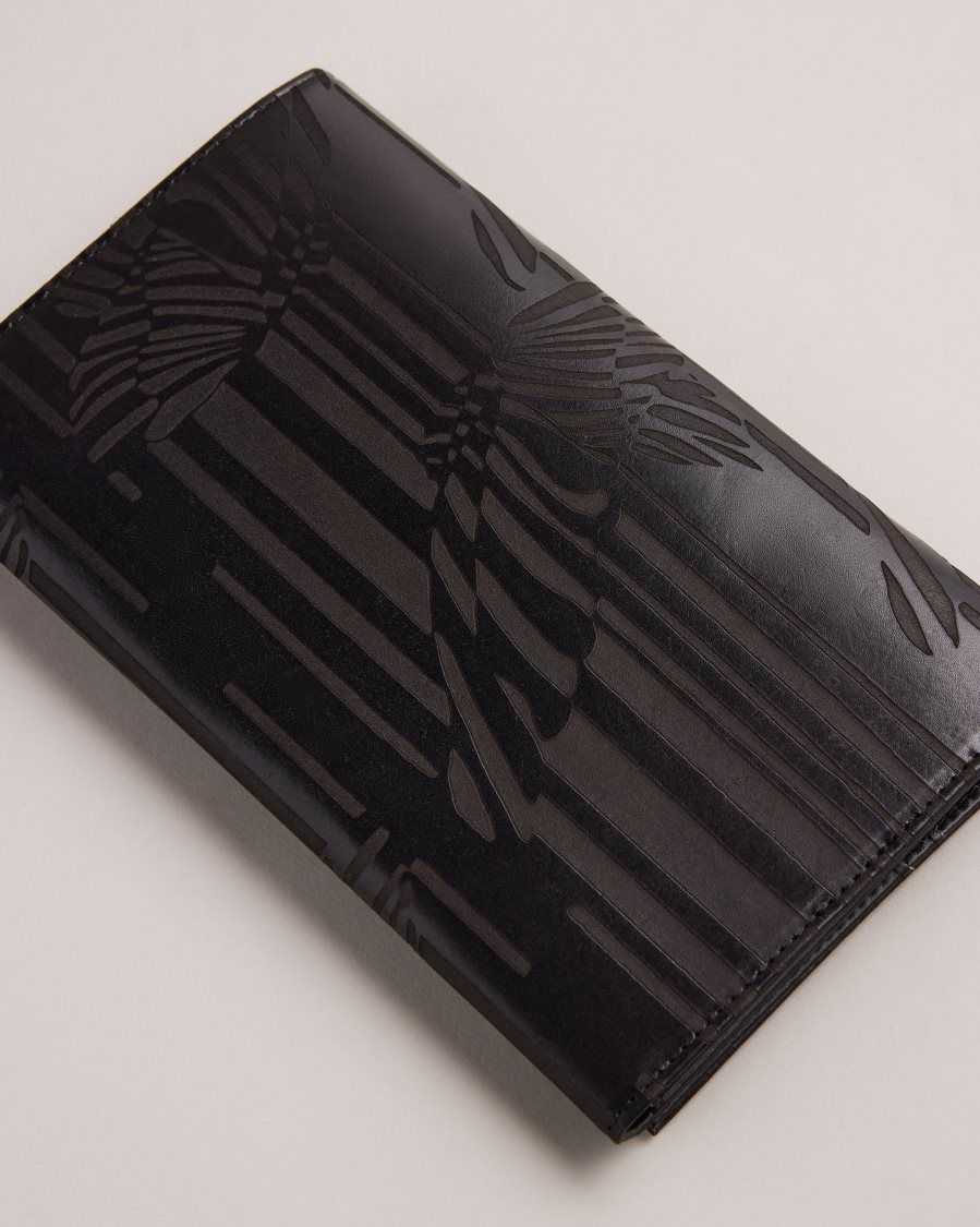 Ted Baker Flyt Laser Etched Leather Travel Wallet Black | 0531869-XD