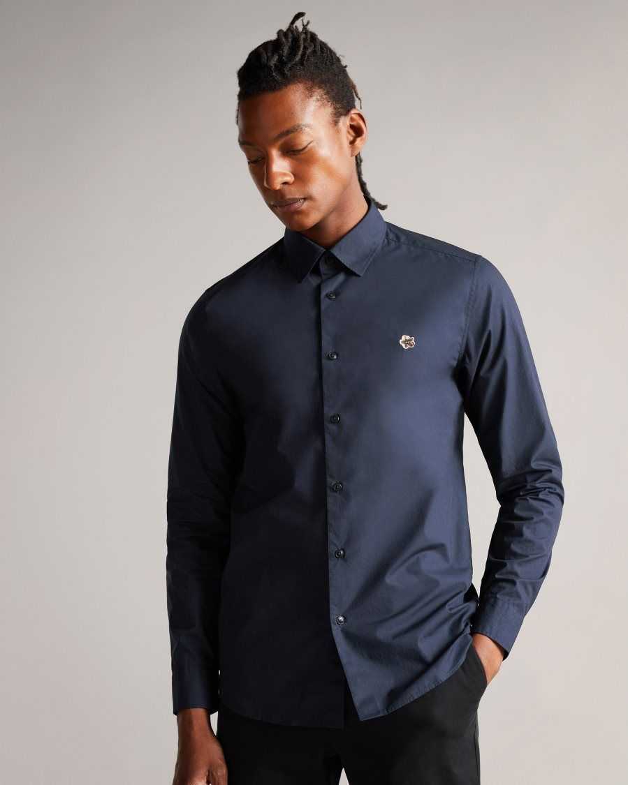 Ted Baker Fonik Poplin Shirt Navy | 6049827-RN