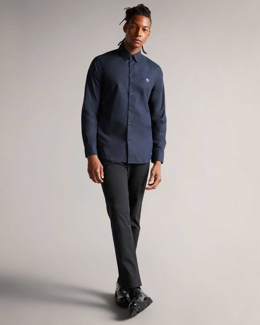 Ted Baker Fonik Poplin Shirt Navy | 6049827-RN