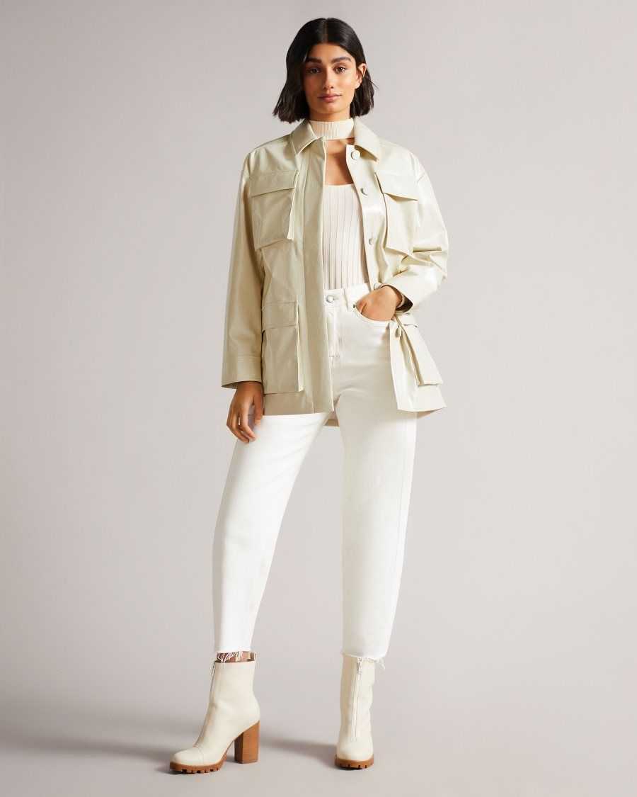 Ted Baker Foziey Textured Vinyl Field Jacket Ivory | 8192406-XH