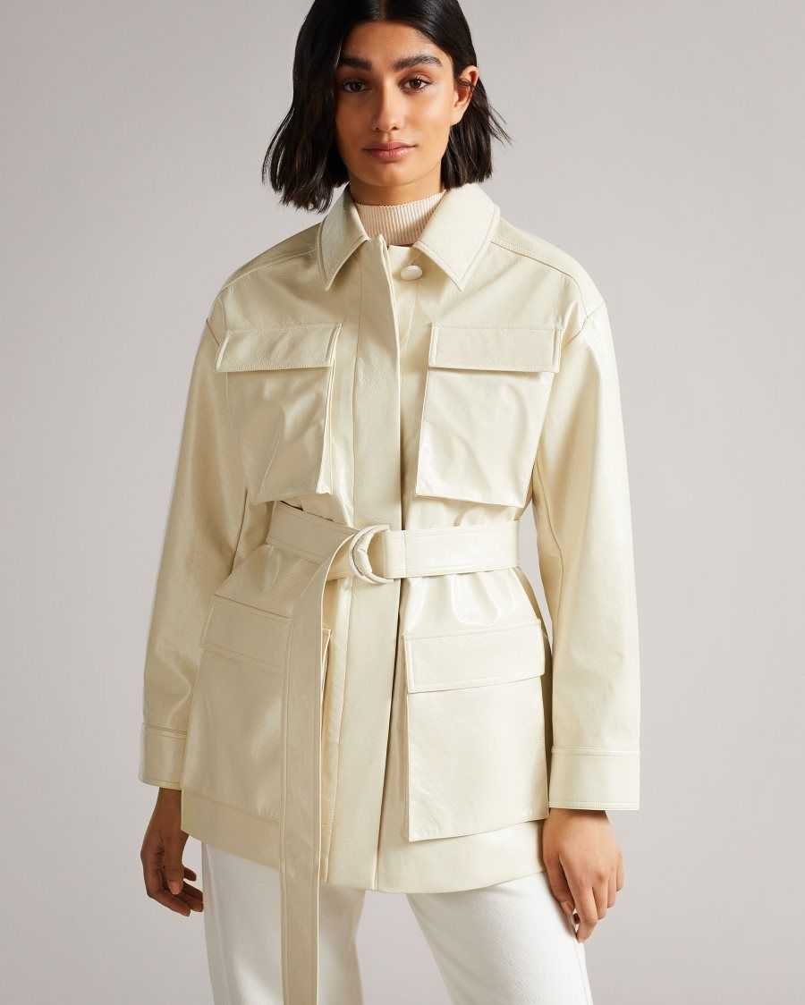 Ted Baker Foziey Textured Vinyl Field Jacket Ivory | 8192406-XH