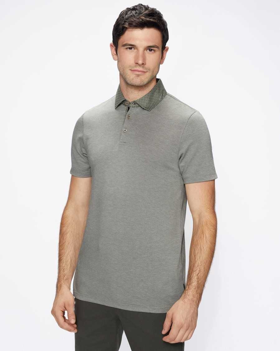 Ted Baker Frend Short Sleeve Woven Collar Polo Khaki | 4108957-SU