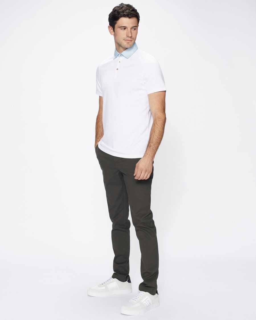 Ted Baker Frend Short Sleeve Woven Collar Polo White | 6790123-US