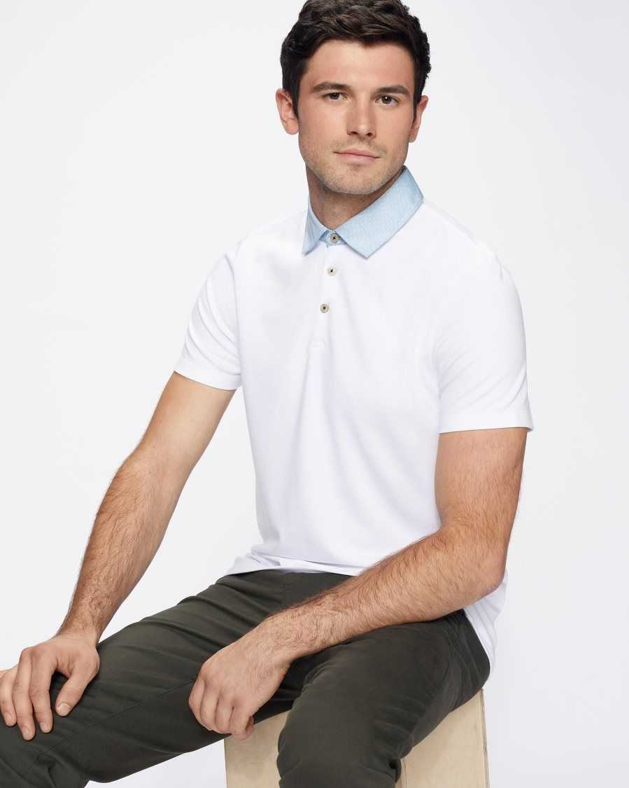 Ted Baker Frend Short Sleeve Woven Collar Polo White | 6790123-US