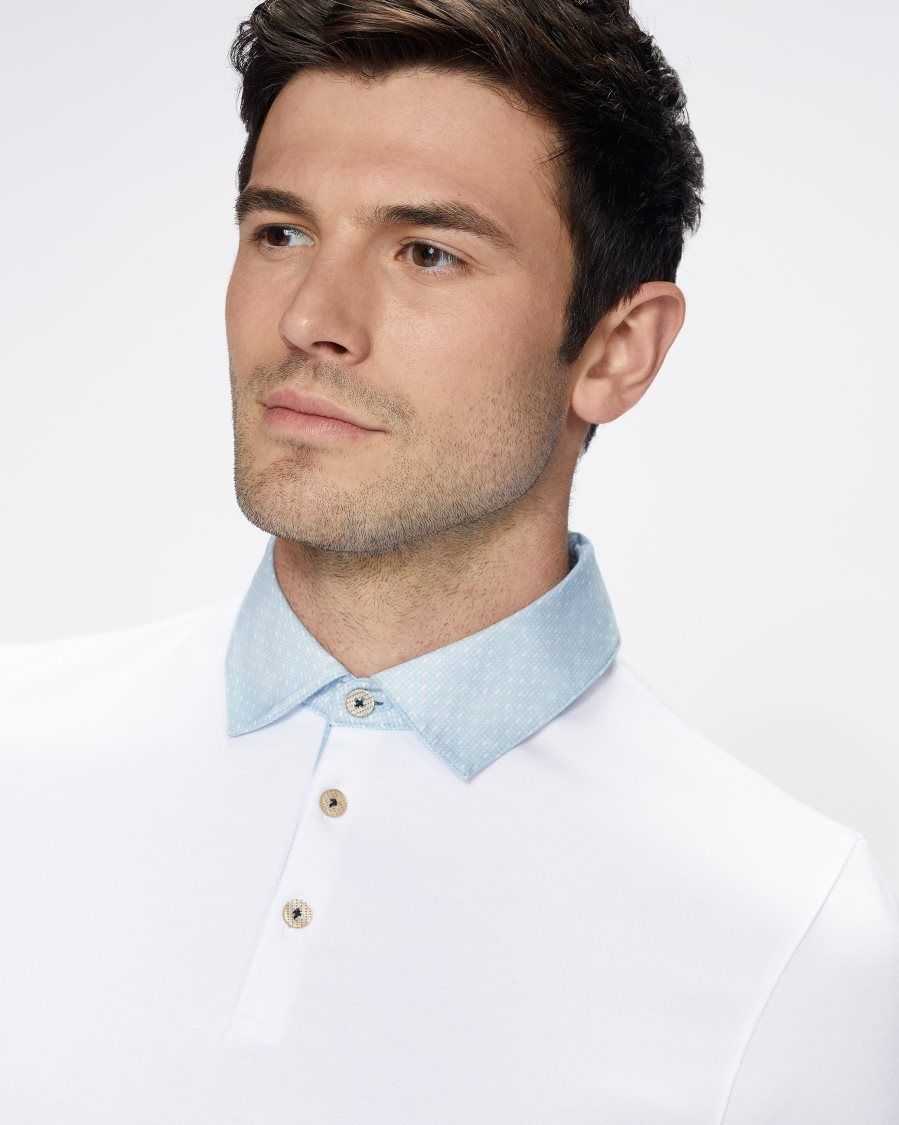 Ted Baker Frend Short Sleeve Woven Collar Polo White | 6790123-US