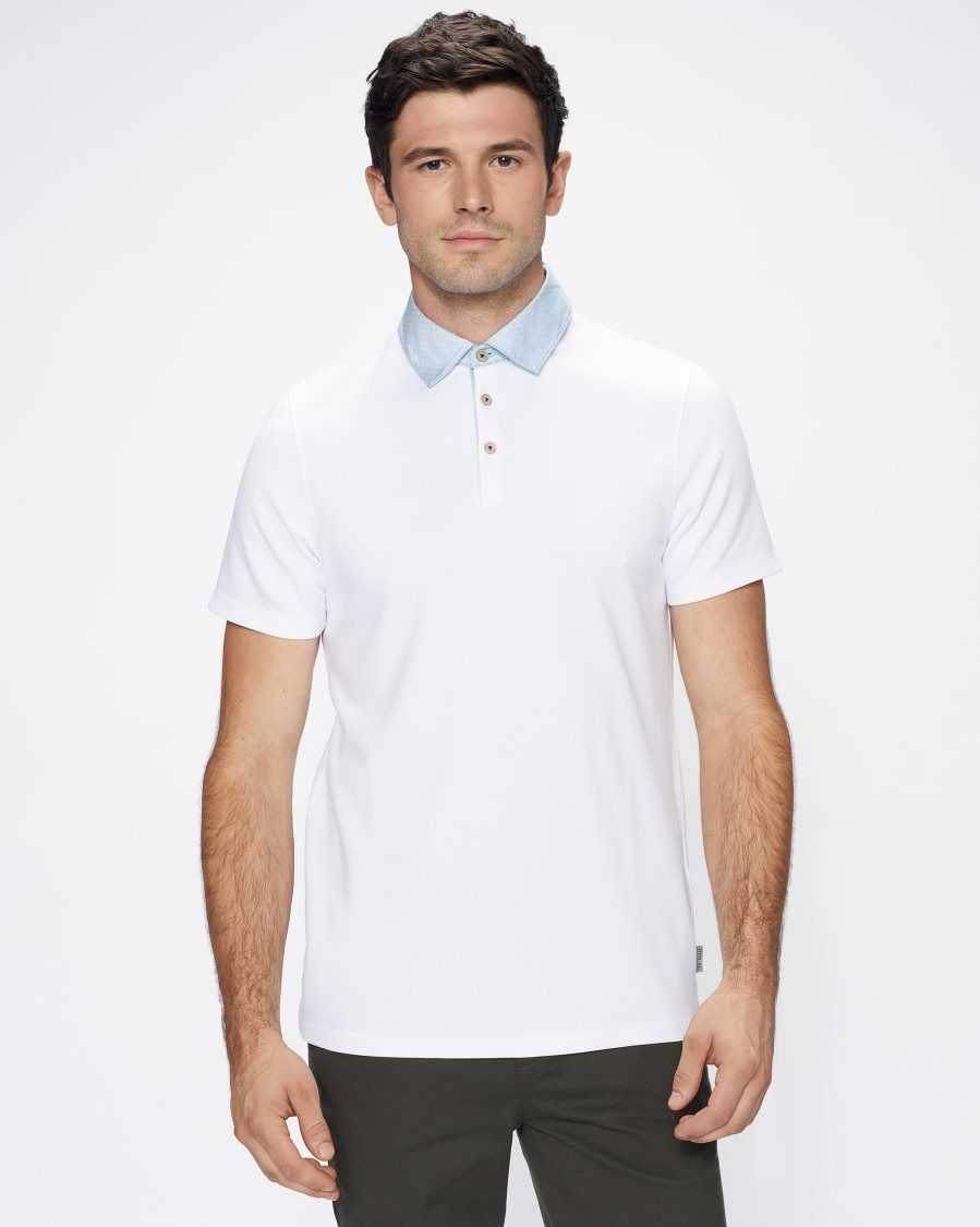 Ted Baker Frend Short Sleeve Woven Collar Polo White | 6790123-US