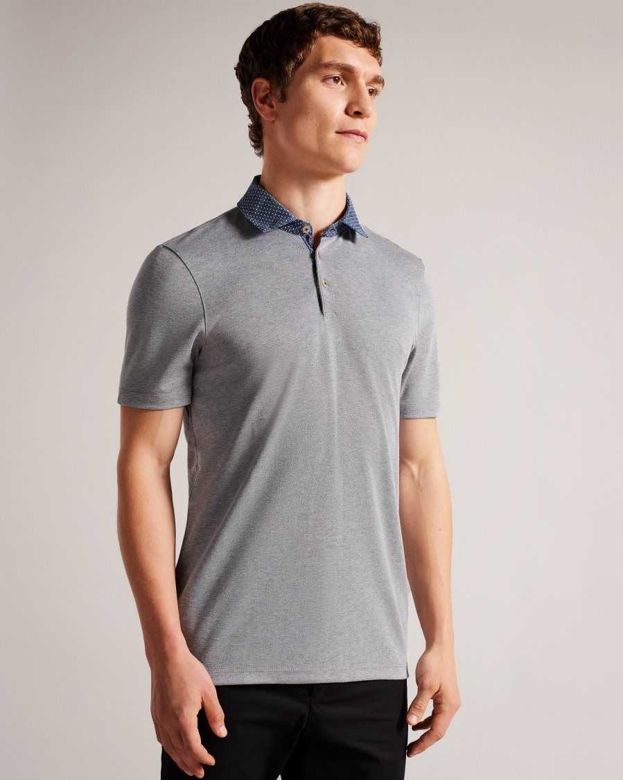 Ted Baker Frend Short Sleeve Woven Collar Polo Navy | 9640285-ZE