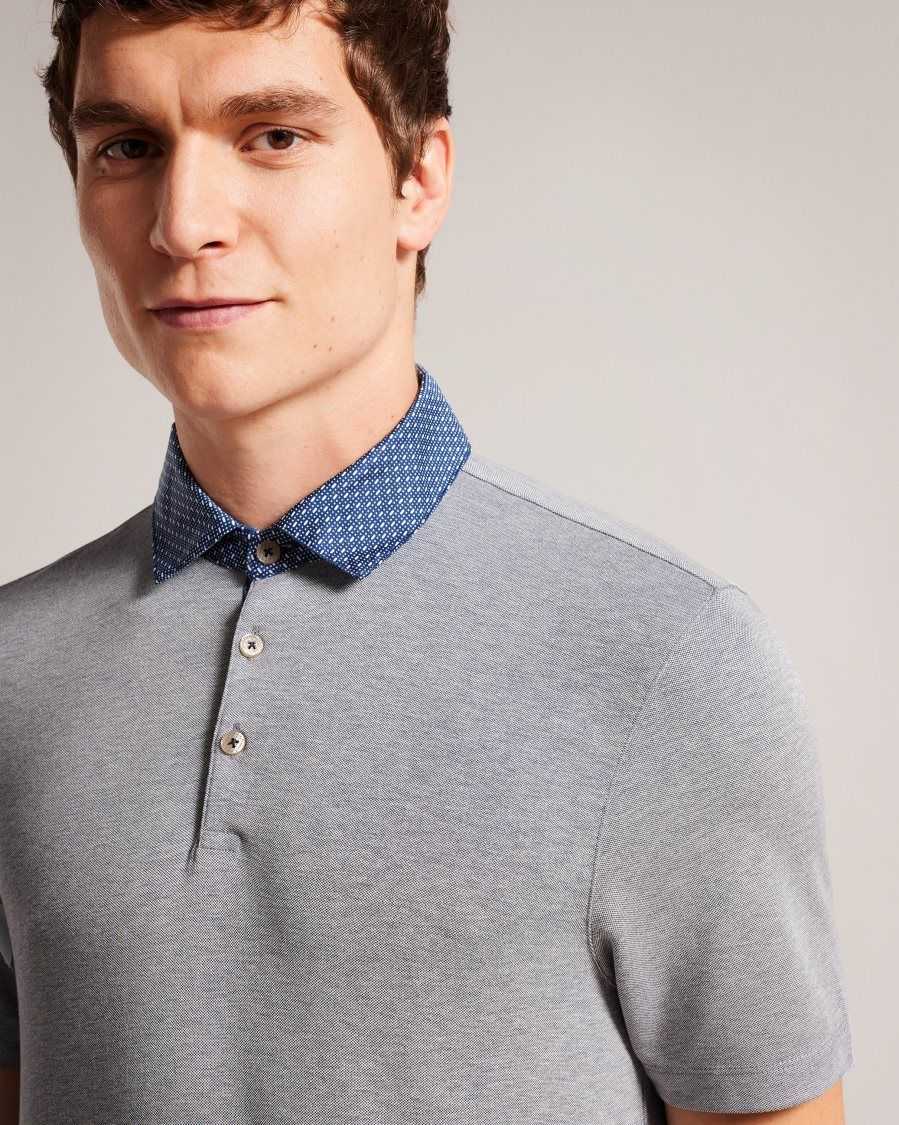 Ted Baker Frend Short Sleeve Woven Collar Polo Navy | 9640285-ZE