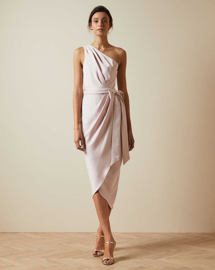 Ted Baker Gabie One Shoulder Drape Midi Dress Light Pink | 1246859-FH