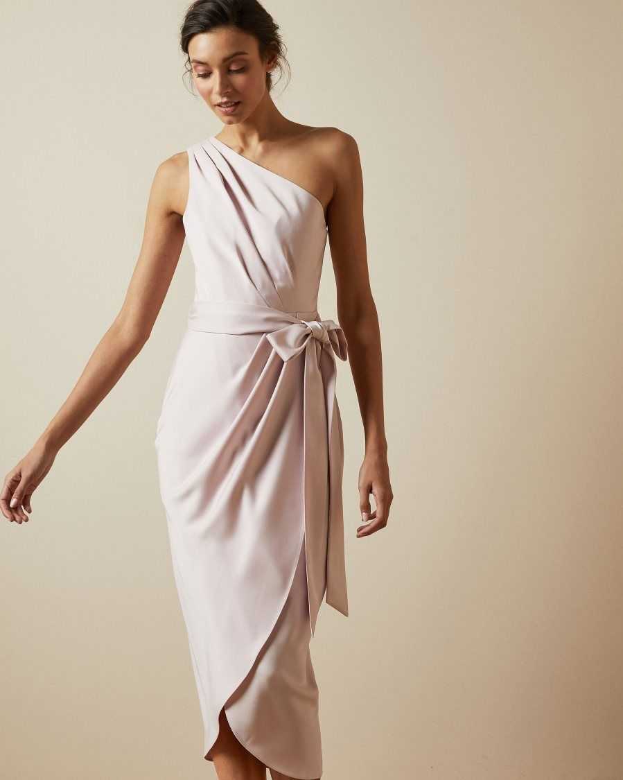 Ted Baker Gabie One Shoulder Drape Midi Dress Light Pink | 1246859-FH