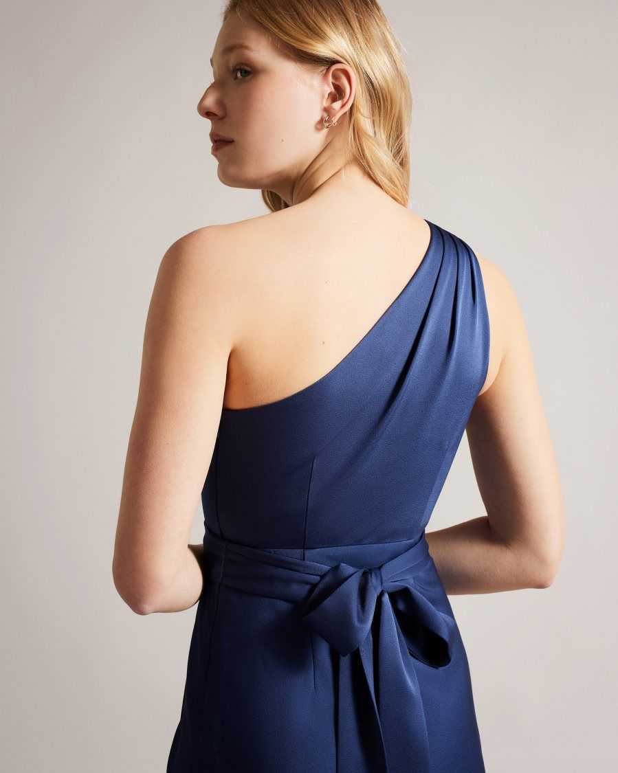 Ted Baker Gabie One Shoulder Drape Midi Dress Dark Blue | 9872546-ZQ