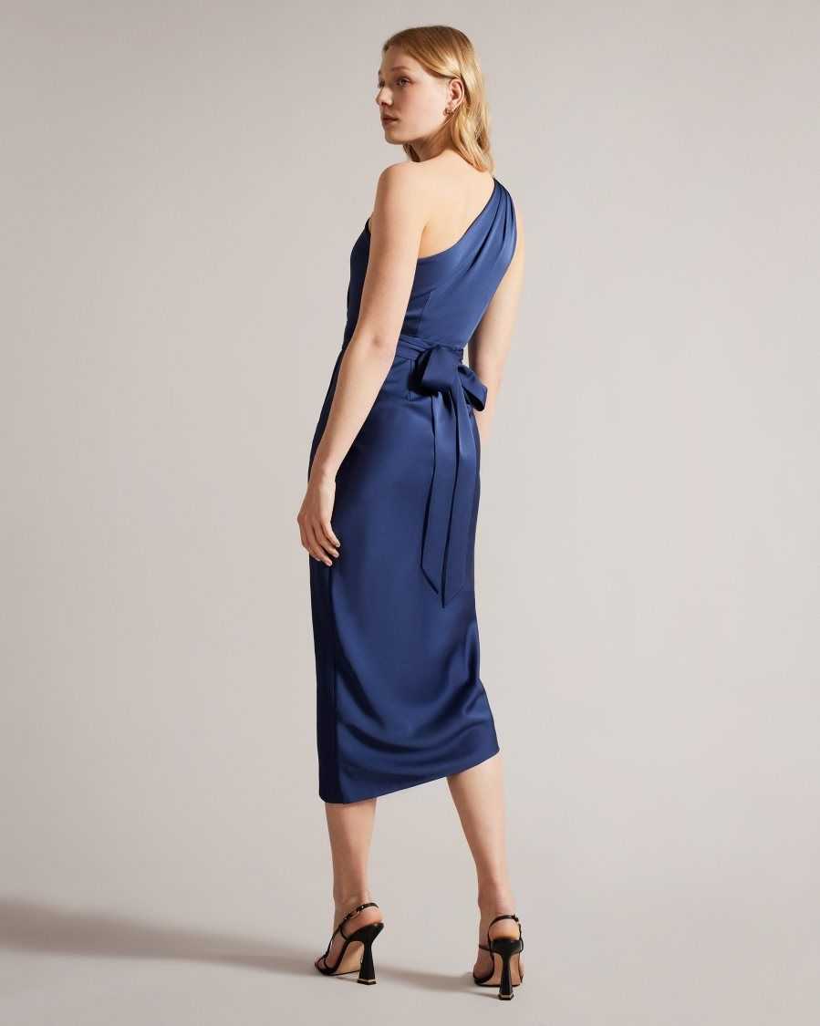 Ted Baker Gabie One Shoulder Drape Midi Dress Dark Blue | 9872546-ZQ