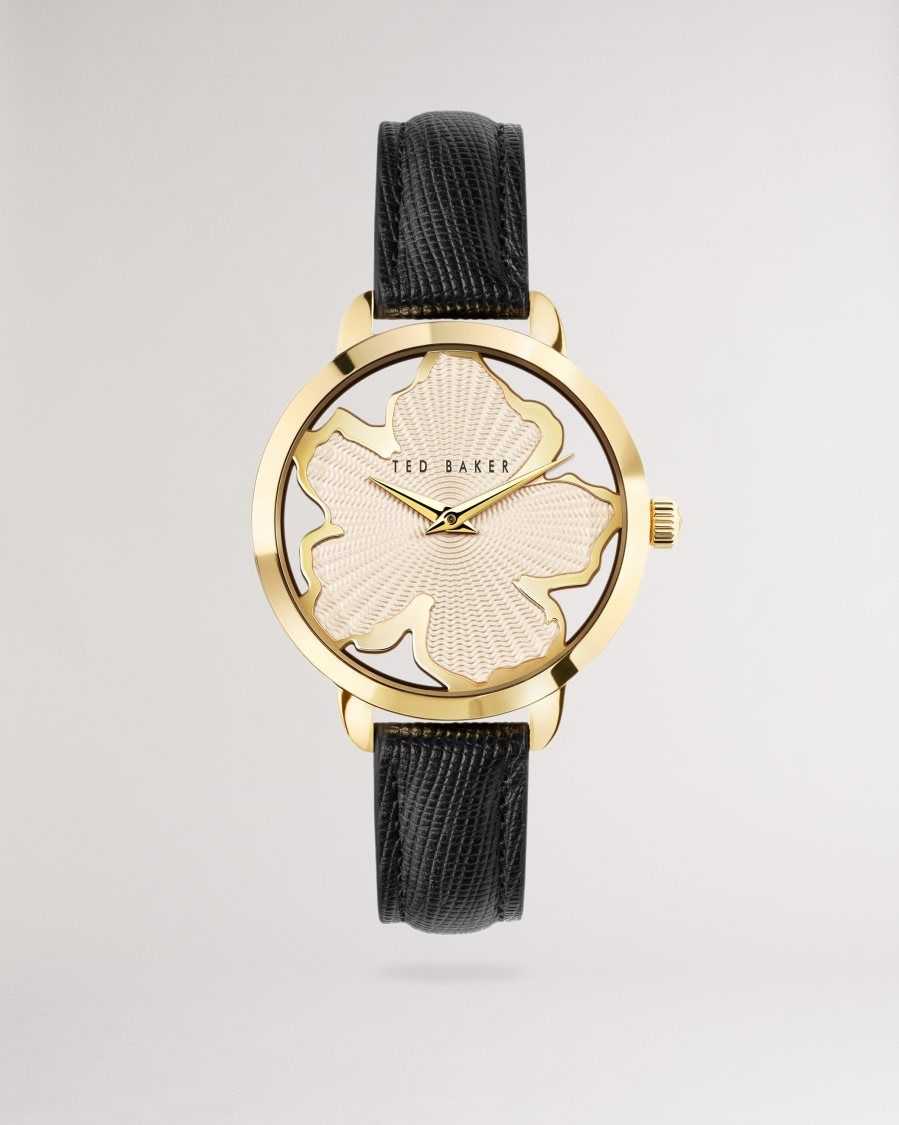 Ted Baker Galaten Magnolia Dial Leather Strap Watch Black | 9652810-JZ