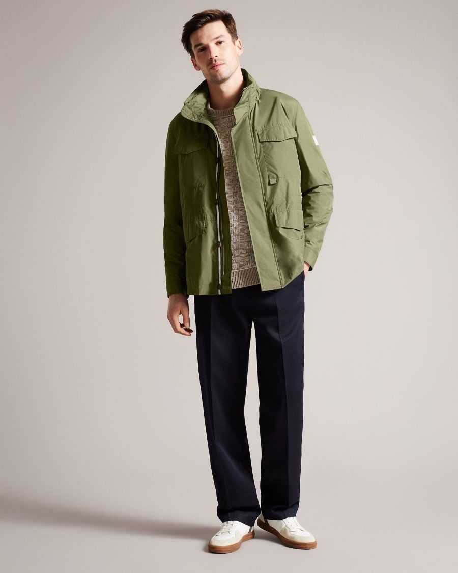 Ted Baker Garceea Field Jacket With Zip Away Hood Olive | 2068134-DG