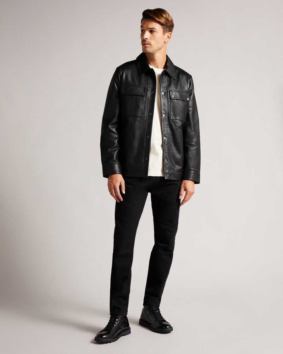 Ted Baker Garry Leather Shacket Black | 1782396-PZ