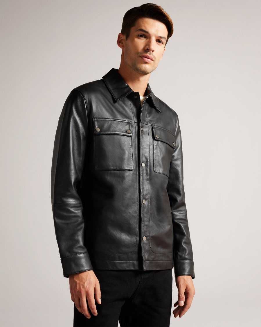 Ted Baker Garry Leather Shacket Black | 1782396-PZ