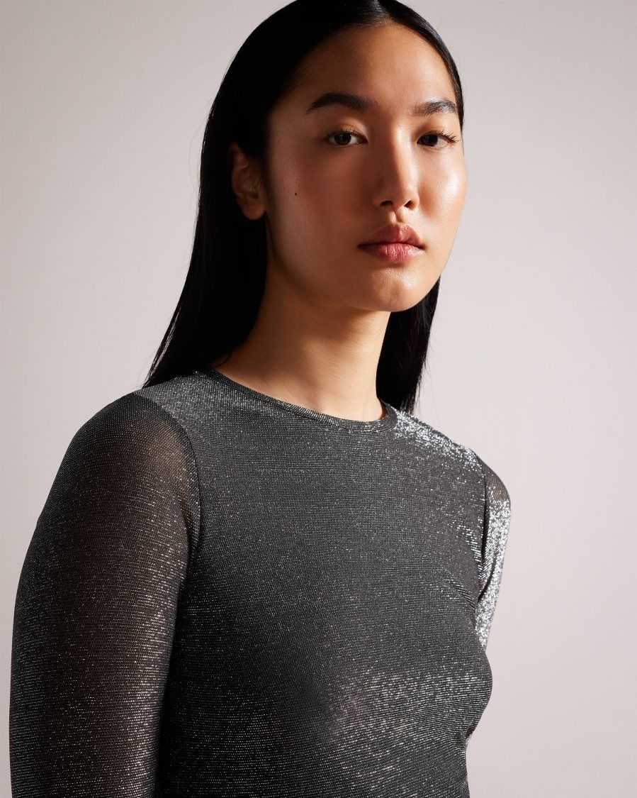 Ted Baker Genini Glitsy Long Sleeve Top Black | 1546279-KX