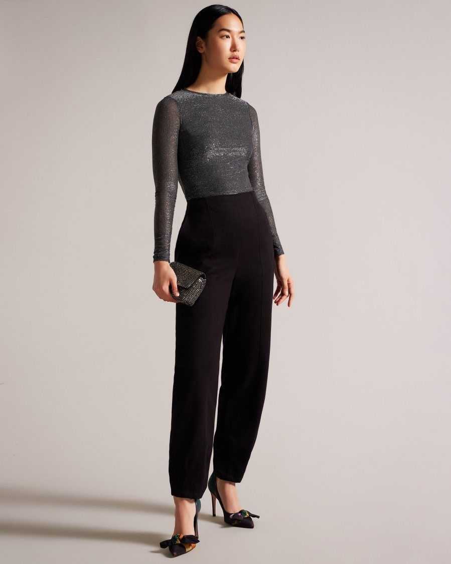 Ted Baker Genini Glitsy Long Sleeve Top Black | 1546279-KX