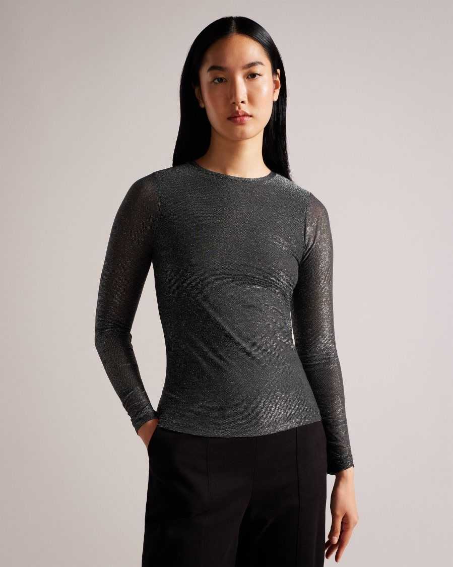 Ted Baker Genini Glitsy Long Sleeve Top Black | 1546279-KX