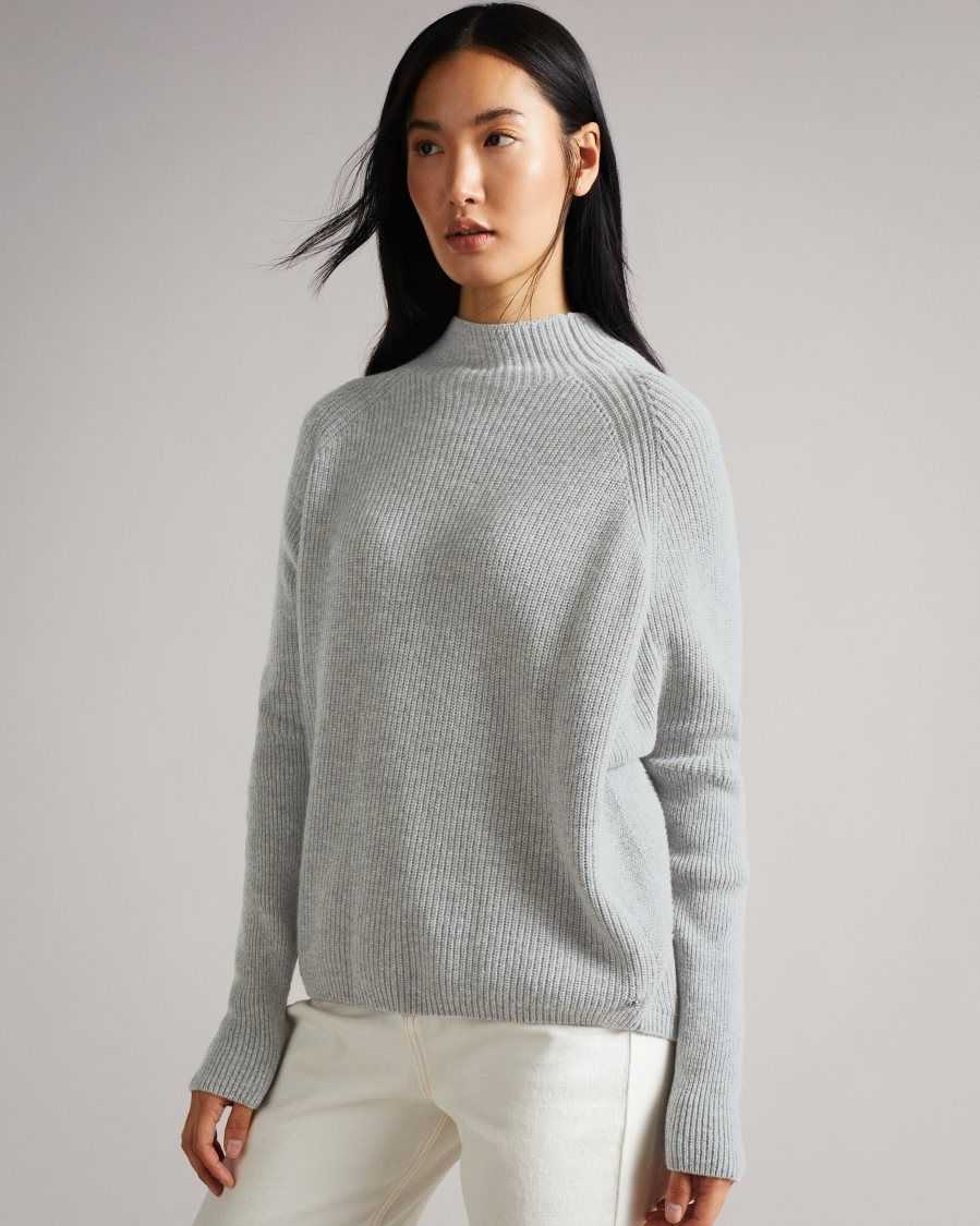 Ted Baker Ggracee Engineered Knit Sweater Medium Grey | 0631789-NK