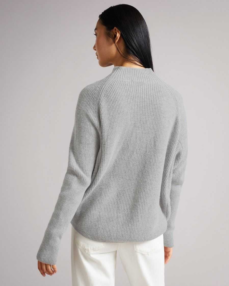 Ted Baker Ggracee Engineered Knit Sweater Medium Grey | 0631789-NK