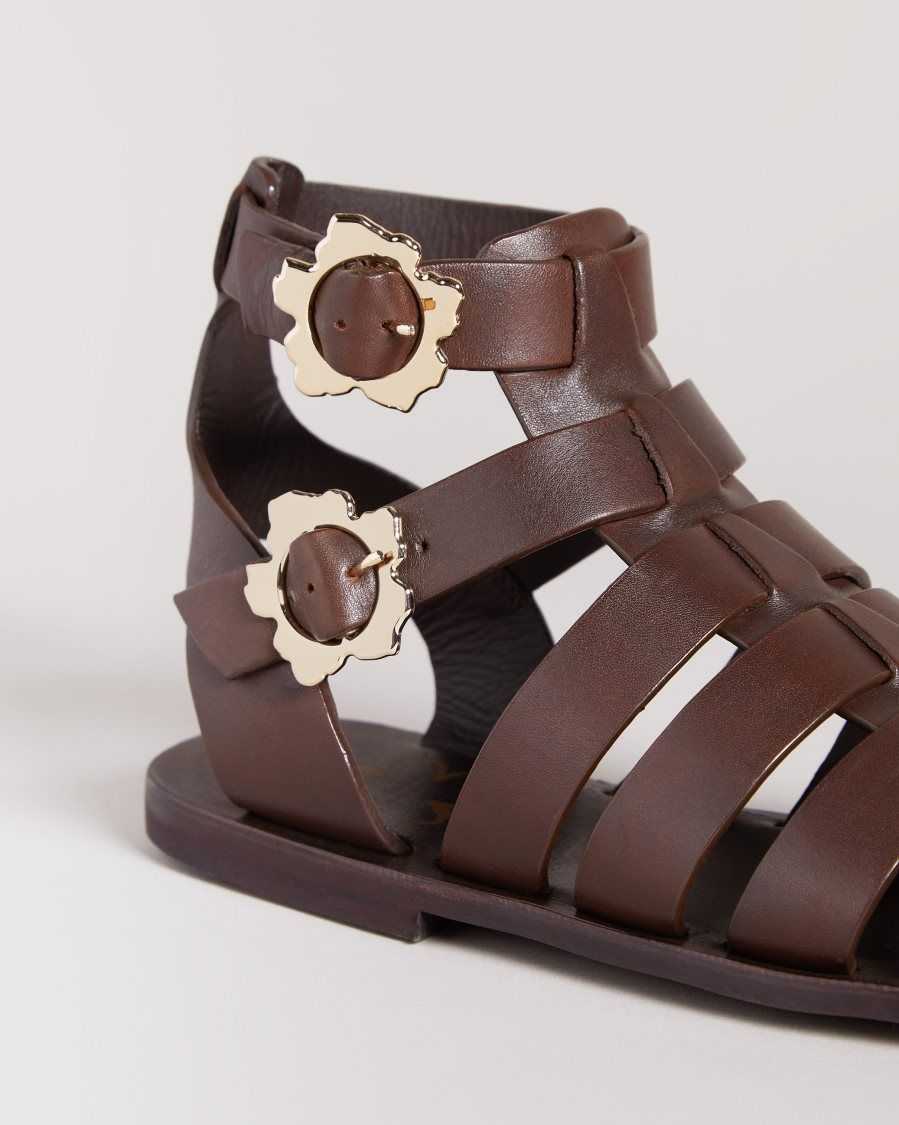 Ted Baker Graycey Leather Flat Gladiator Sandals Dark Brown | 0128397-GI