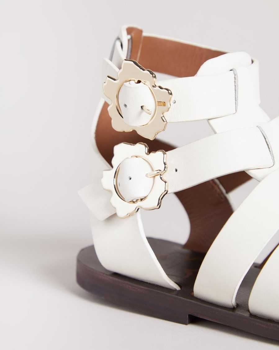 Ted Baker Graycey Leather Flat Gladiator Sandals Ivory | 3649075-OH