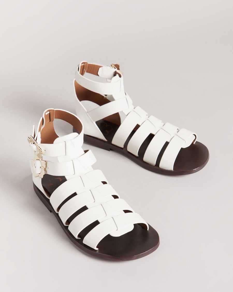 Ted Baker Graycey Leather Flat Gladiator Sandals Ivory | 3649075-OH