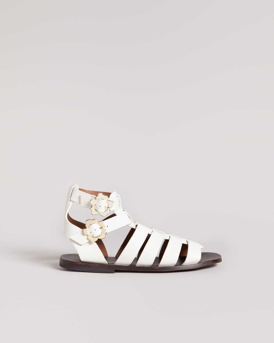 Ted Baker Graycey Leather Flat Gladiator Sandals Ivory | 3649075-OH