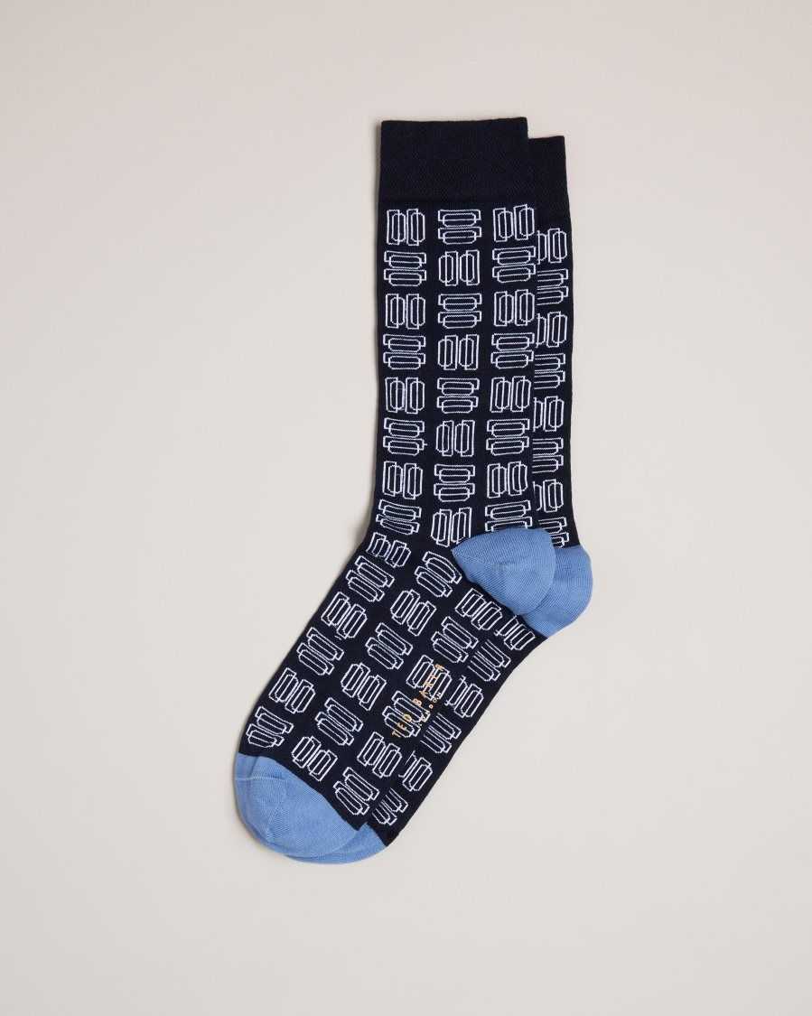 Ted Baker Gridsoc Geometric Pattern Socks Dark Navy | 0372168-VX