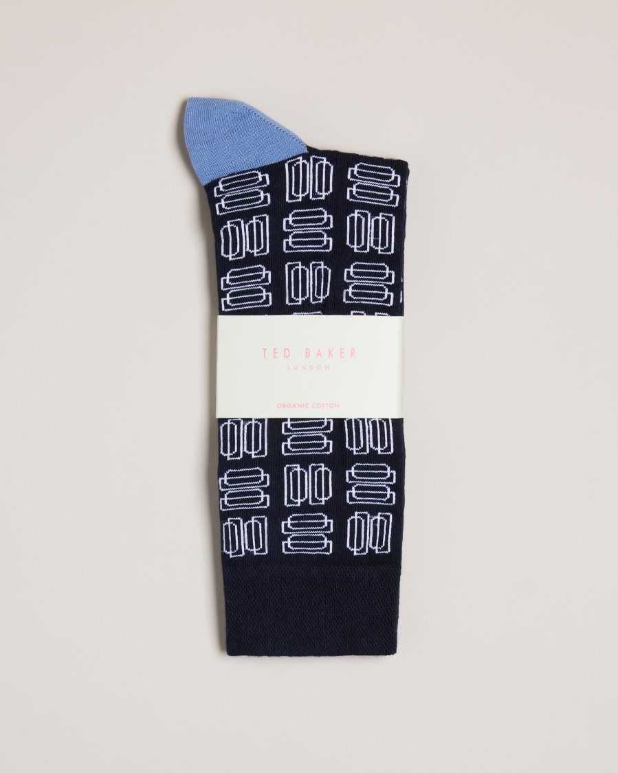 Ted Baker Gridsoc Geometric Pattern Socks Dark Navy | 0372168-VX