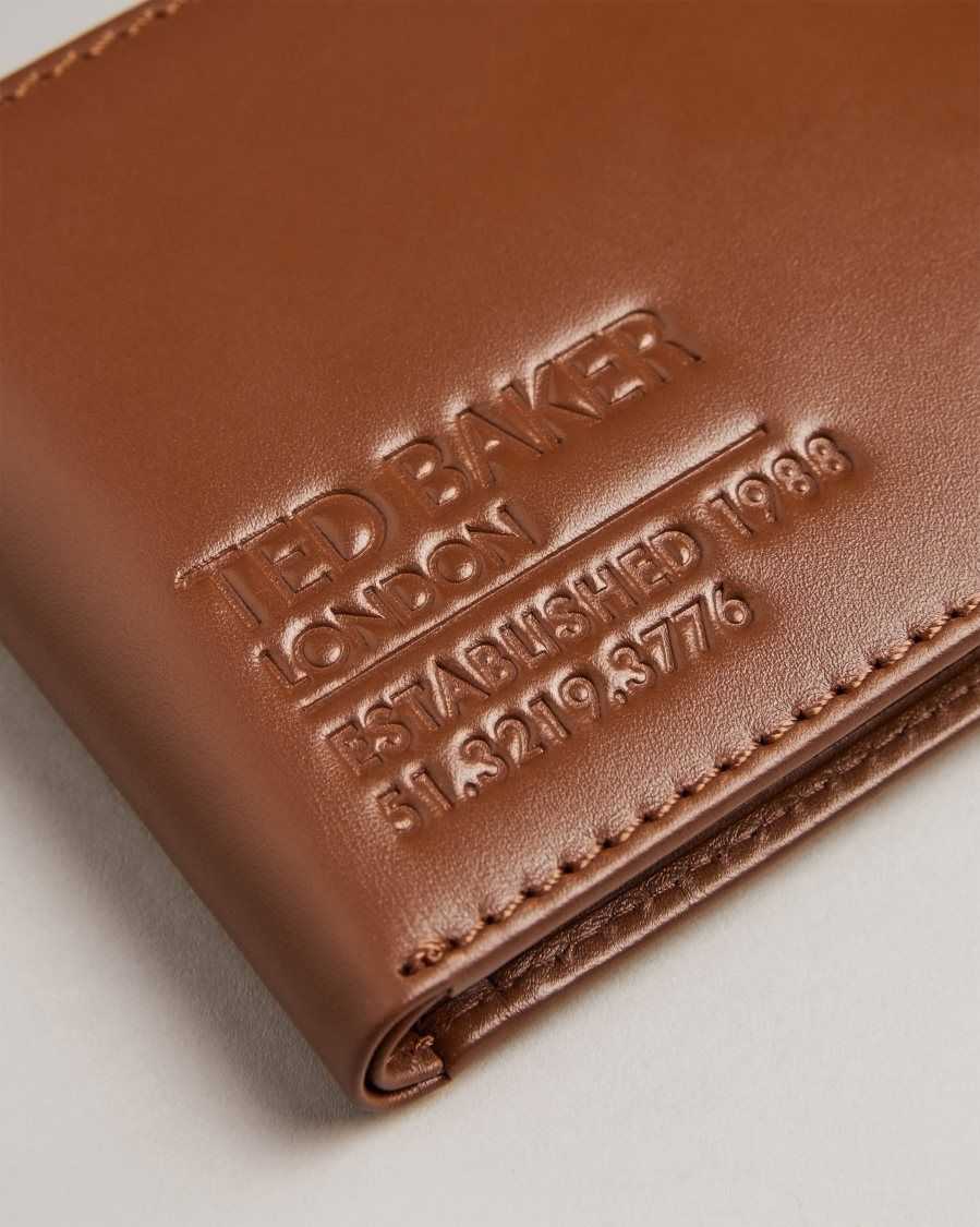 Ted Baker Groote Leather Bifold Wallet With Coin Pocket Dark Tan | 7839461-WO