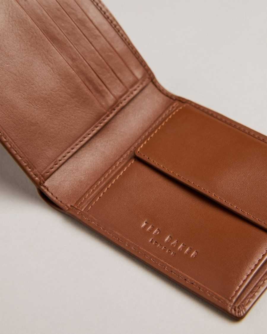 Ted Baker Groote Leather Bifold Wallet With Coin Pocket Dark Tan | 7839461-WO